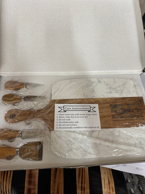 marble & acacia serving board set