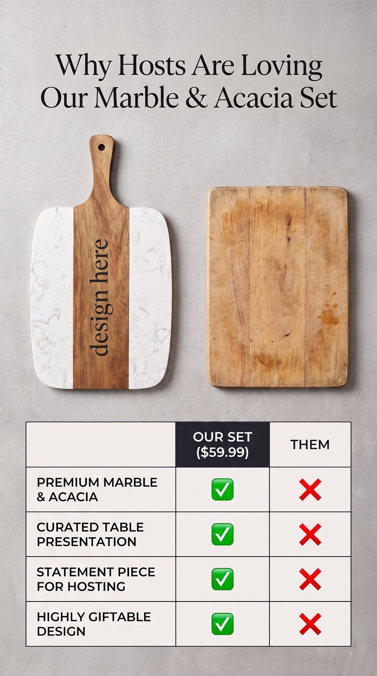 marble & acacia serving board set