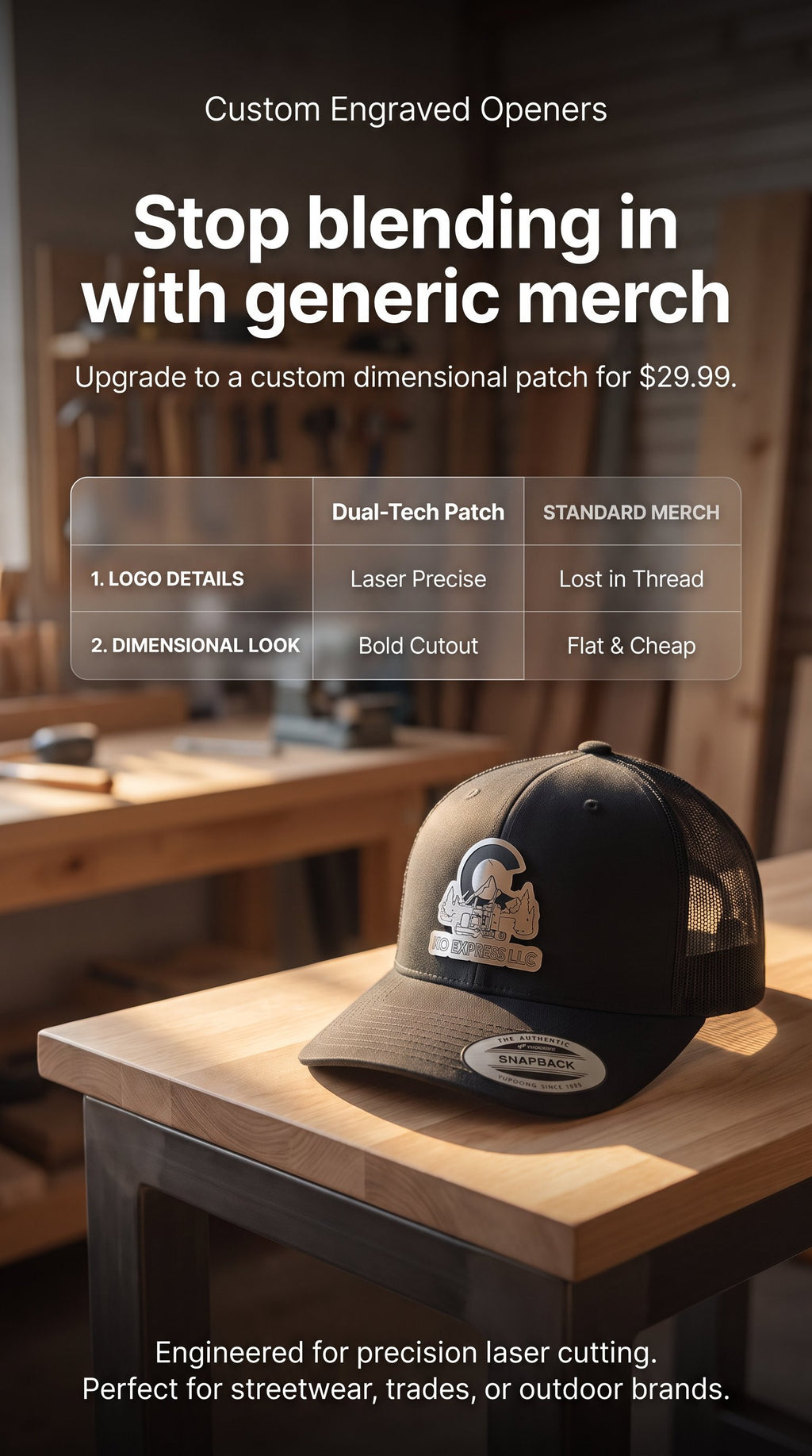 Custom Trucker Hat + Stainless Steel & Acrylic Patch set of 5 hats