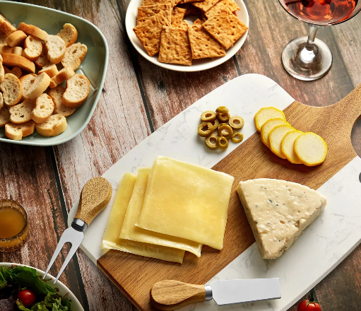 marble & acacia serving board set