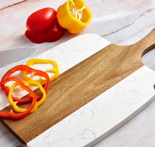marble & acacia serving board set
