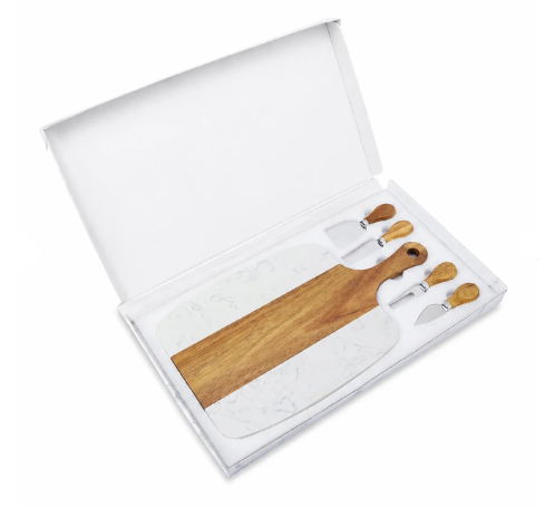 marble & acacia serving board set