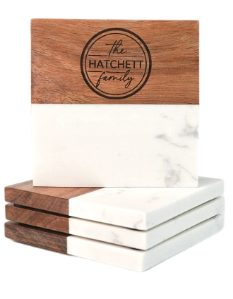 marble and wood  coaster set with stand