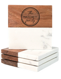 marble and wood  coaster set with stand