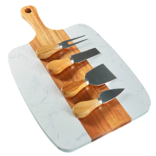 marble & acacia serving board set